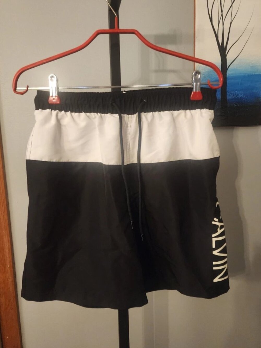 Calvin Klein Men's Small Swim Trunks Black White Colorblock Logo Board Shorts